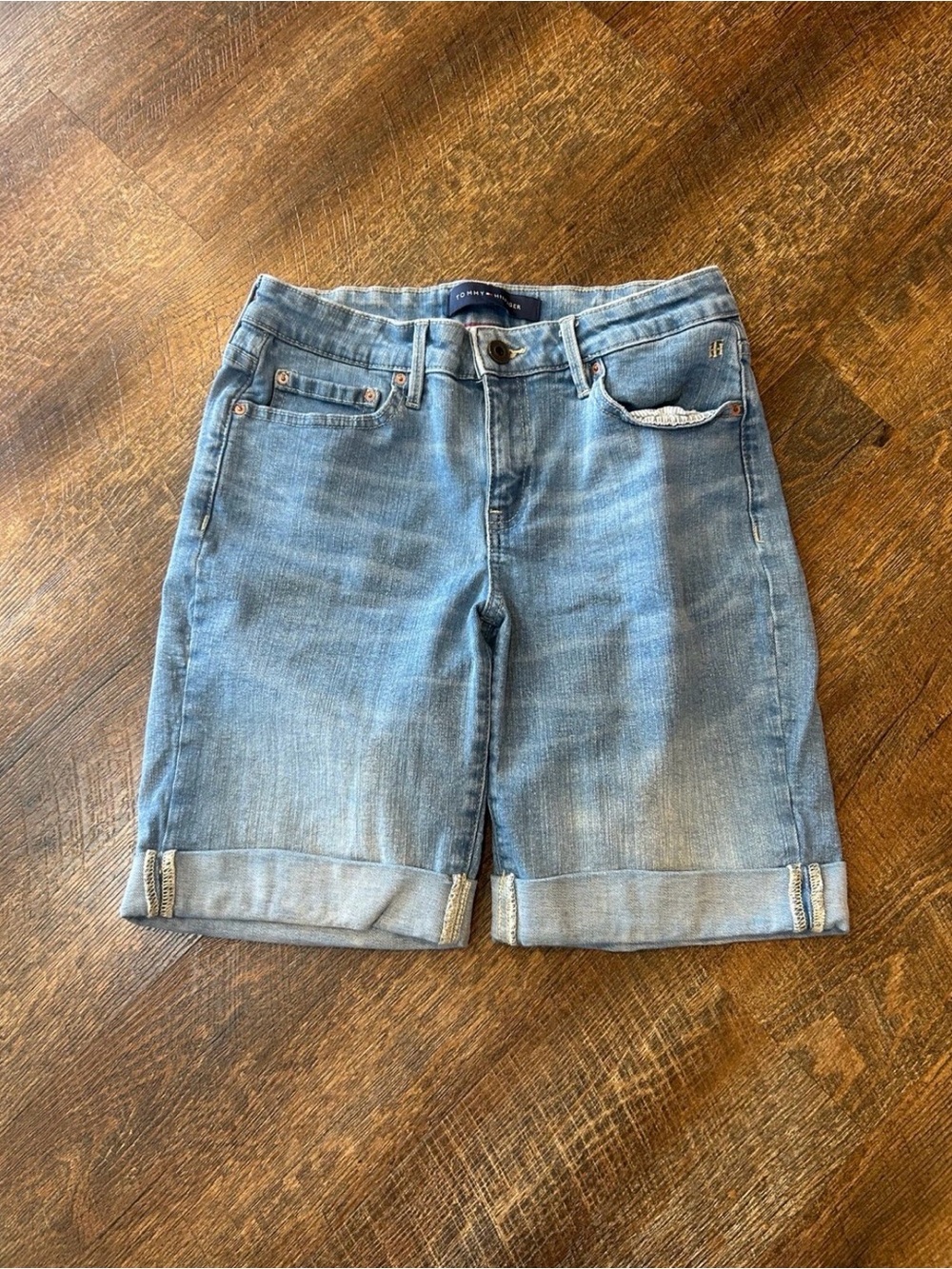 Tommy Hilfiger Light Blue Denim Rolled-Hem Shorts